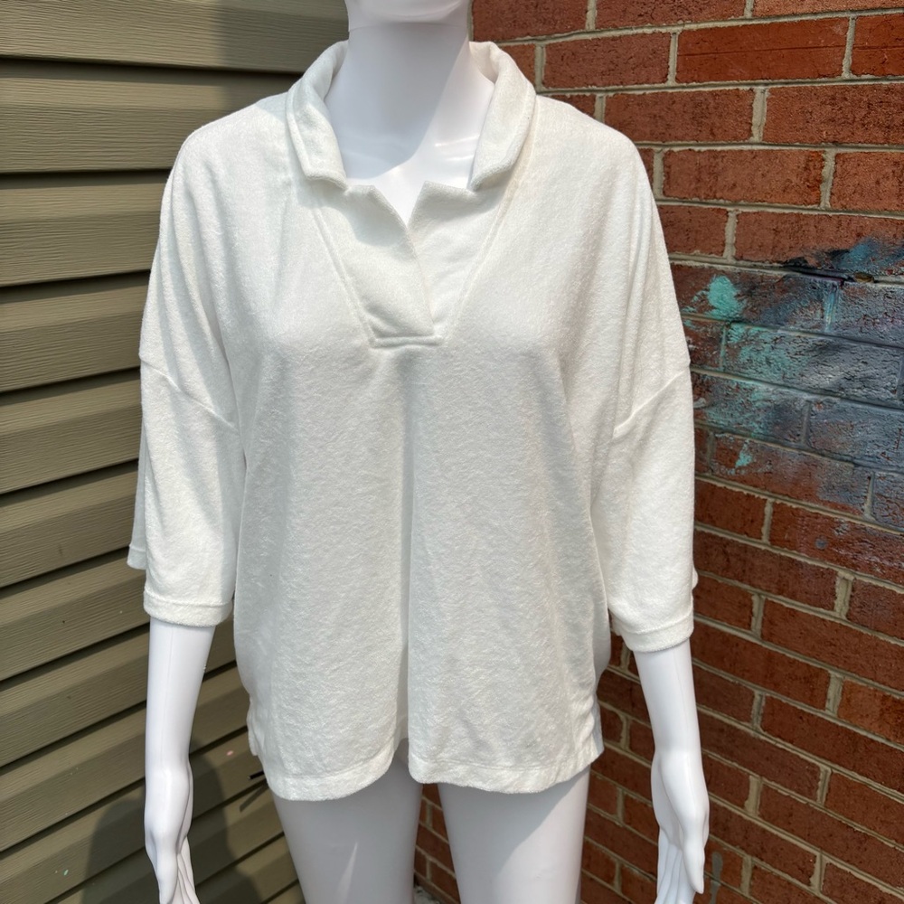 C&C CALIFORNIA WHITE TERRY CLOTH COLLARED SHORT SLEEVE SHIRT SIZE XL